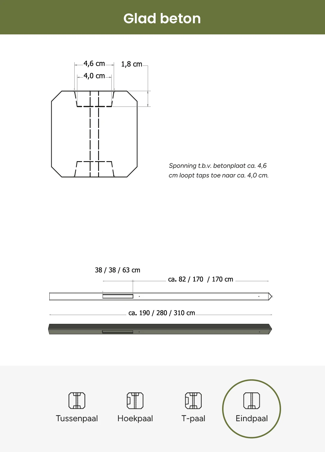 Betonpaal glad met diamantkop | antraciet ongecoat | 10 x 10 cm | eindpaal - Afbeelding 2