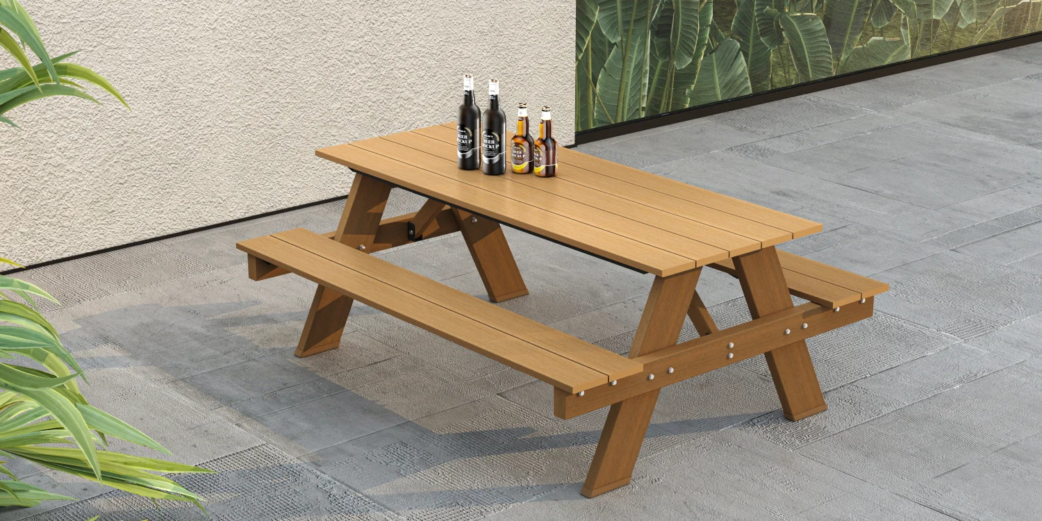 Picknicktafel NewTechWood | bladmaat 180 x 70 cm | Teak - Afbeelding 2